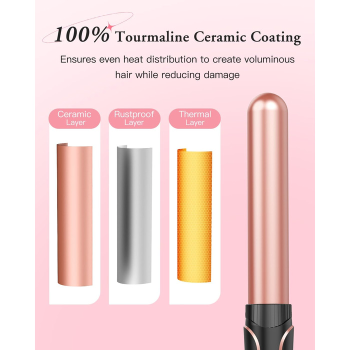 BESTOPE PRO Локкенстаб: Набір для завивки волосся 5-в-1 з 3 насадками, регулюванням температури, швидким нагрівом та рукавичкою, рожеве золото