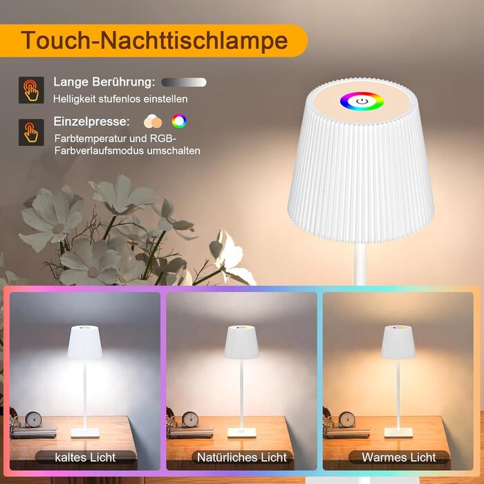 LED настільна лампа Skelo бездротова, диммирувана, сенсорна, з акумулятором, регулювання висоти, 3 колірні температури, IP54, 4000mAh, для дому та вулиці, USB-C, метал, чорна