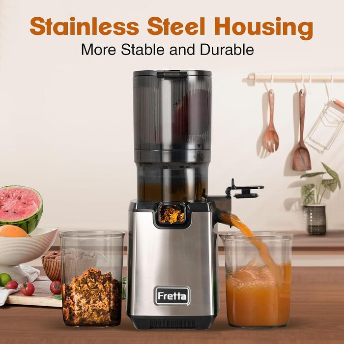 Шнекова соковижималка Fretta Slow Juicer з нержавіючої сталі для овочів та фруктів, Space Silver
