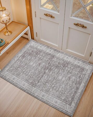 Килимок для дому COLOR&GEOMETRY 60x90 см з TPE-покриттям, сірий (бежевий та сірий-02), низький профіль, легко миється