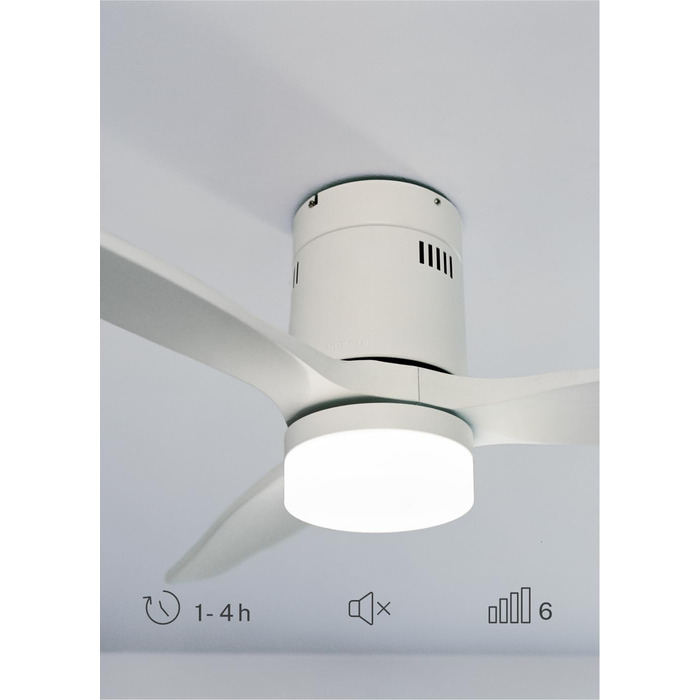 Вентилятор стельовий Windcalm Natural Wood з пультом, Ø132 см, 40W, 6 швидкостей, літній/зимовий режим, білий, з підсвіткою