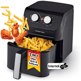 Gourmetmaxx Hot Air Fryer 4 L | Air Fryer with Timer Function & Stainless Steel Heating Element | Practical Preheating & Keep Warm Function | Low Odor, Energy-Saving & Virtually Oil-Free | 1400 W Matte Black 4 Liters