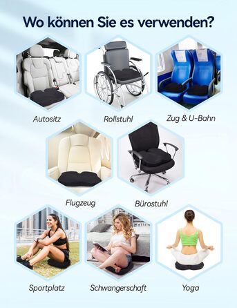 Подушка для сидіння Travel Ease з гелевим та піною з пам'яті: ергономічна підтримка для офісу, авто та геймінгу (чорний)