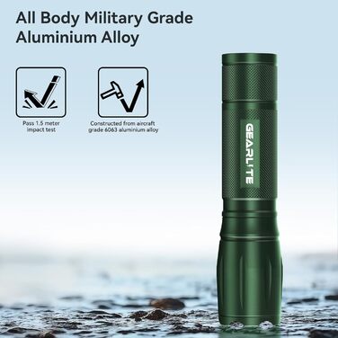 LED ліхтарик Gearlite: 2 шт., 2000 люмен, 5 режимів, водонепроникний IP65, для кемпінгу, туризму, дітей, невідкладних ситуацій (зелений)