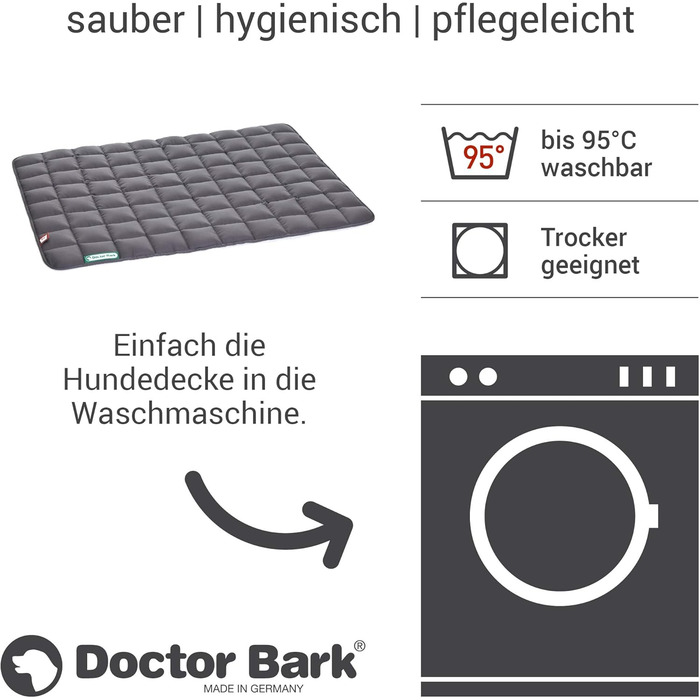 М'яка та якісна лежанка для собак Doctor Bark, розмір L, 100x80 см, сіра, для великих собак, міцна, для дому та вулиці, можна прати до 95°C