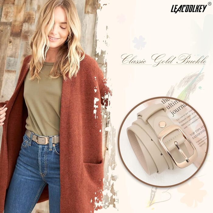 Жіночі шкіряні ремені LEACOOLKEY, 2 шт. з пряжкою золотого кольору для джинсів та штанів, розмір XXL (117-127 см) та XL (107-117 см)