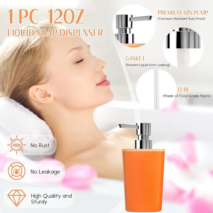 Набір аксесуарів для ванної кімнати, 9 предметів: сміттєвий кошик, тримач для зубних щіток, стакан для зубних щіток, дозатор для лосьону/мила, тумбочка для раковини, мильниця, щітка для унітазу, тримач для ватних паличок (Помаранчевий, Комплект для ванни 