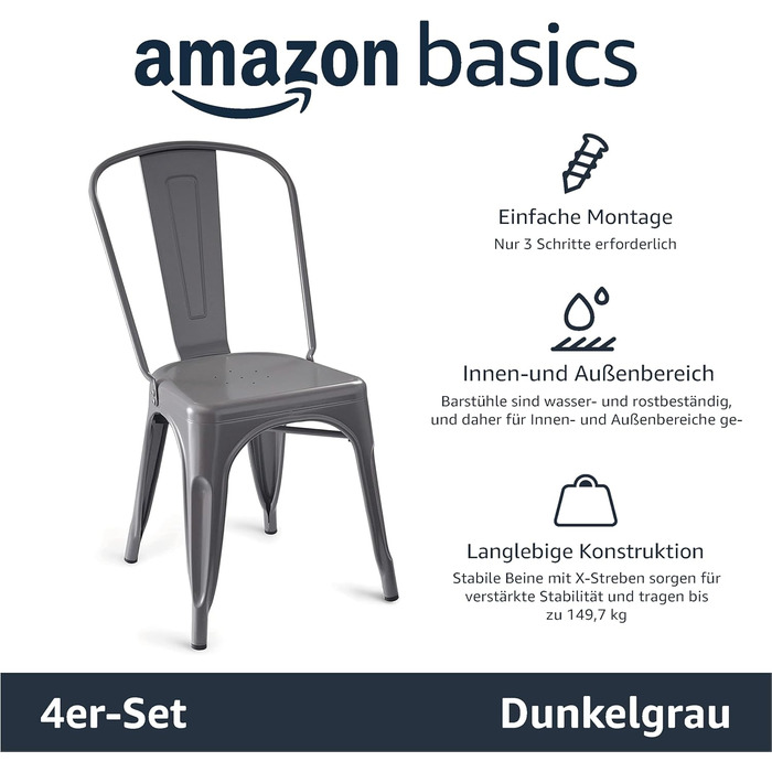 Amazon Basics Stackable Metal Dining Chairs (Set of 4)