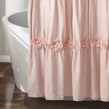 Штора для душу Lush Decor Darla з рюшами та квітковим малюнком, поліестер, біла, 183x183 см (Пудровий)