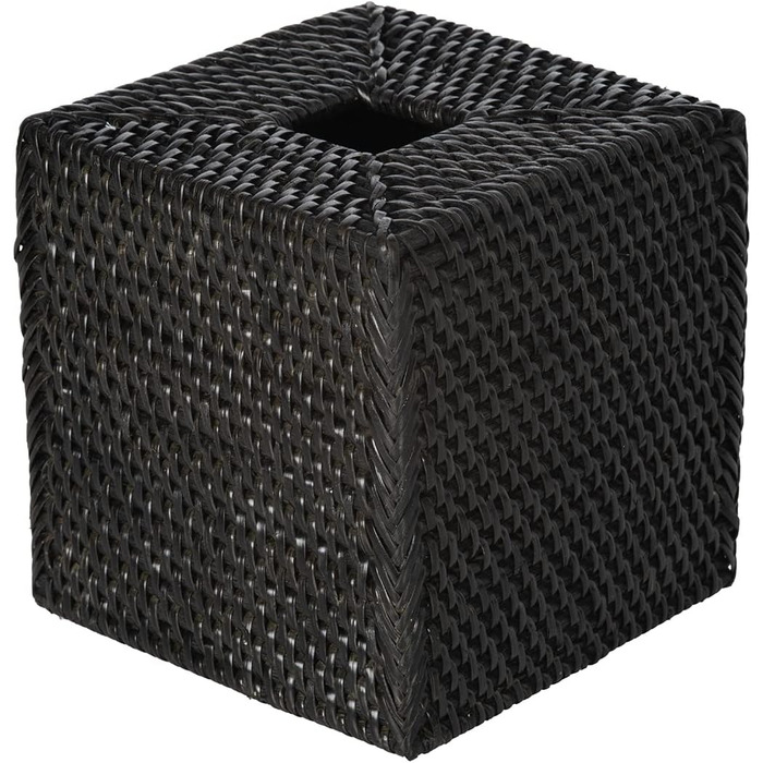 Loma Tissue Box Cover, Square, Rattan, Black