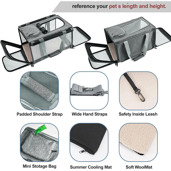 Транспортна сумка для кота/маленької собаки Transportbox Katze, 46x30x30 см, сіра, з сіткою та захистом від вітру