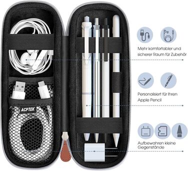 Чохол для Apple Pencil та інших стилусів, преміум шкіра, сірий, з відділенням для кабелю USB