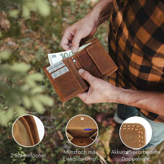 Baur Men's Wallet | Genuine Buffalo Leather | Wallet with RFID Protection | Vertical Portemonnaie (Wallet) | Money Bag with Coin Pocket | Wallet with Many Card Slots (Standard Vertical)