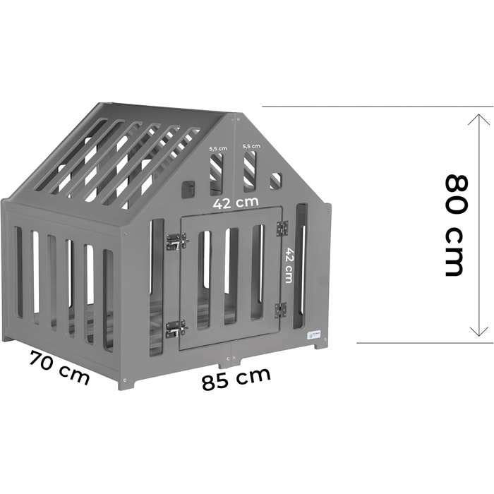 Будка для собак з дерева, клітка для собак, закривається, вольєр для собак, собачий будиночок, переноска для тварин, чорний колір (85 x 70 x 80 см), графіт