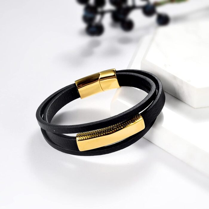Чоловічий шкіряний браслет ручної роботи JewelryWe, плетений, з нержавіючою сталлю, магнітна застібка, регульований, для чоловіків та жінок (срібло+золото)