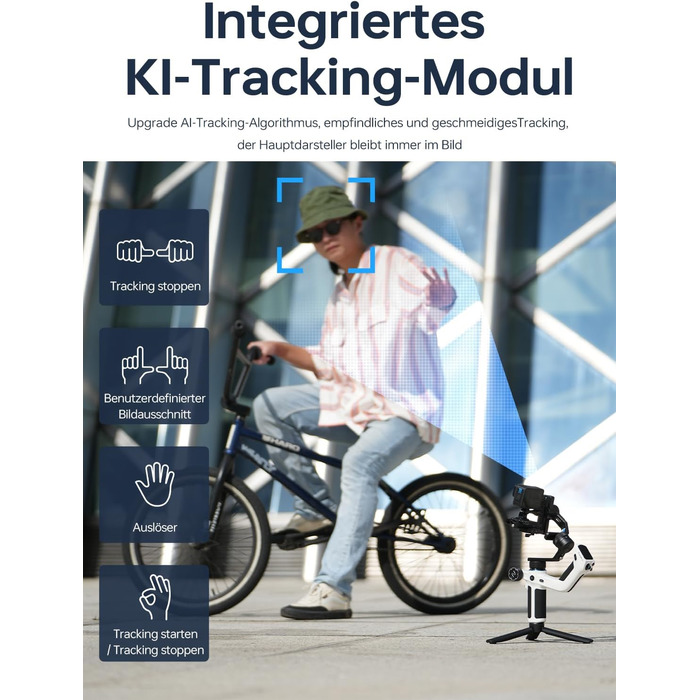 Feiyu SCORP Mini 2: Стабілізатор для камер (без дзеркала, екшн-камер, iPhone/Samsung) з підсвічуванням та виносним штативом. Чорний/Білий