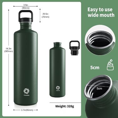 2L Stainless Steel Water Bottle | 2 Liter Single-Walled Water Canteen | Eco-Friendly Reusable Bottle | Plastic-Free and Leak-Proof Metal Water Bottle | 2l Eco Drinking Bottle, Green