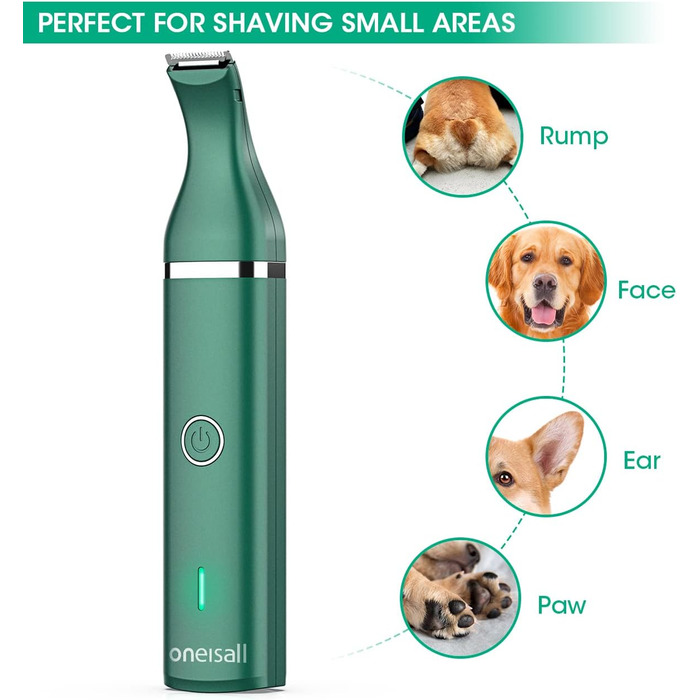 Триммер для собак Oneisall з подвійними лезами, 2 швидкості: для догляду за лапами, очима, вухами, обличчям та тілом (білий, зелений)