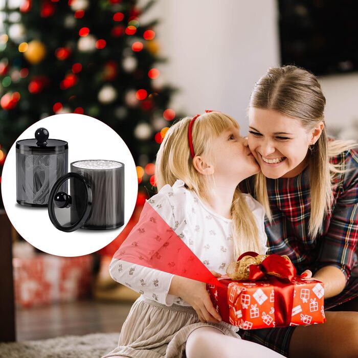 Організатор для ватних дисків та паличок AIMIXUN, набір 2 шт, чорний, прозорий диспенсер, для ватних паличок, зубної нитки, шпиньок