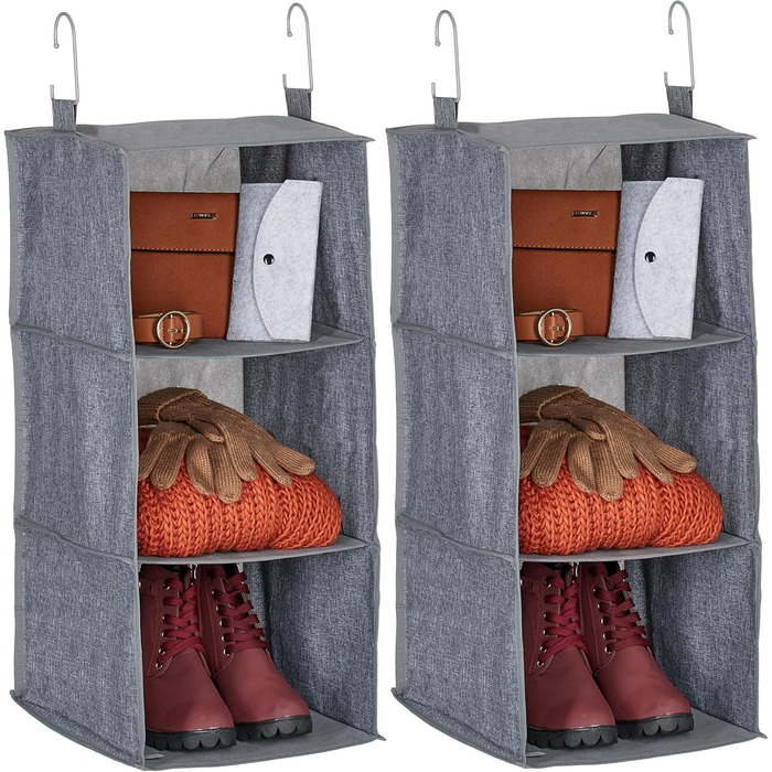 Органайзер для шафи Relaxdays: 2 шт., сірий, тканинний, з 3 відділеннями та гачками (73x30x30 см)