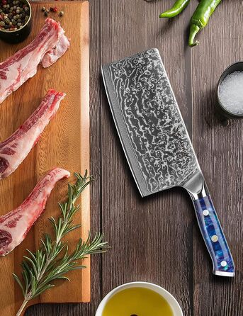 SANMUZUO Nakiri Messer 19 см - професійний ніж шеф-кухаря Дамаск, серія Xuan, VG10 сталь, ручка з гірської смоли (Dream Orange)