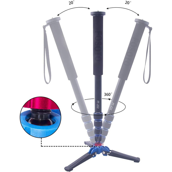 Штатив для камери FOSOTO з алюмінію, 5 секцій, 165 см, чорний + синій (сумісний з Canon, Nikon, Sony, Panasonic, DSLR)