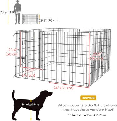 PawHut вольєр для цуценят, 76 см, 8-секційний, з замком, металевий, чорний