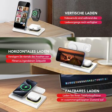 Бездротова зарядка Aimtel 3-в-1 з нічними ліхтариками, сумісна з iPhone 17/17 Pro/17 Pro Max/17 Air та Apple Watch. Підходить для AirPods Pro/4/3/2