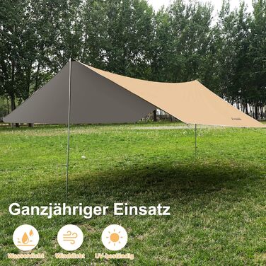 Водонепроникний намет WADEO 3x4 м: брезент для кемпінгу, тент для намету з брусками, кілочками та мотузками, ультралегкий, для кемпінгу та пікніків на природі, хакі