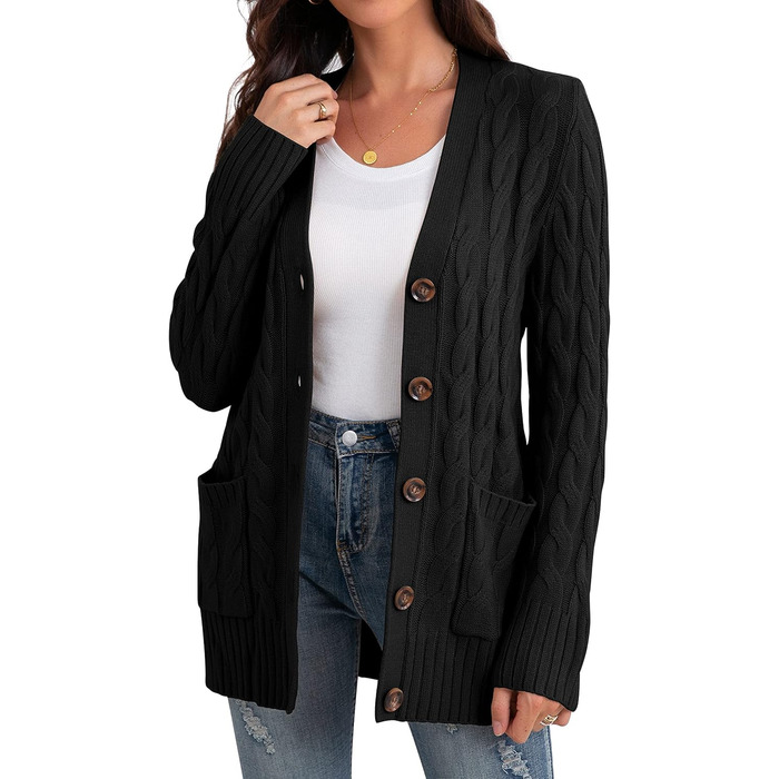 Жіночий в'язаний кардиган GRECERELLE з кишенями, довгий, елегантний, великого розміру, чорний, для осені/зими/весни