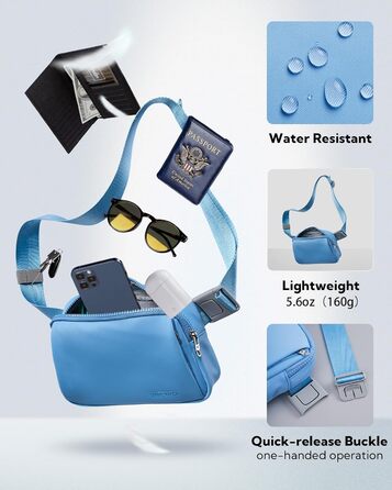 WATERFLY Поясна сумка на пояс для чоловіків та жінок: Стильна нагрудна сумка для спорту та моди, через плече, водонепроникна, маленька сумка на стегно для активного відпочинку, подорожей, походів, фестивалів (Світло-блакитна)