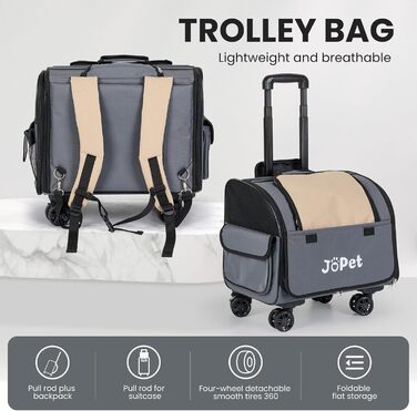 Сумка-переноска для тварин на колесах, рюкзак для собак та котів, сумка для подорожей, сіра