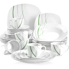 VEWEET Сервіз столовий 'Aviva' з порцеляни, 60 предметів | Комплект тарілок (глибокі, десертні), чашок та блюдець | Для 4-12 осіб