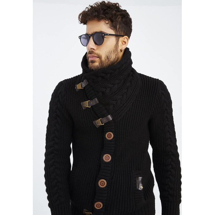 Чоловічий светр Leif Nelson з коміром-шарфом, Slim Fit, зимовий, повсякденний, великий в'язаний, чорний худі-светр LN7080 Cael (S, Чорний)