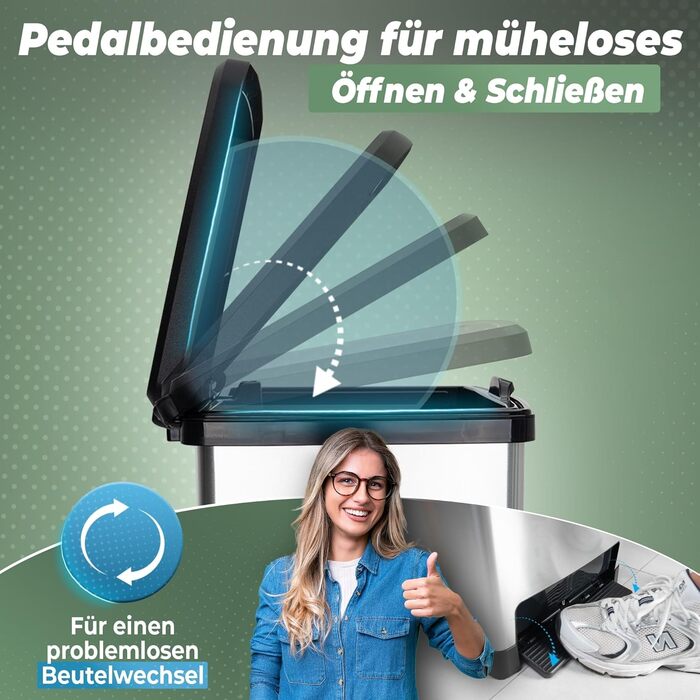 Novaliv Відро для сміття з педальним приводом 45L - сталеве відро для сміття з кришкою, герметичне, для кухні та інших приміщень