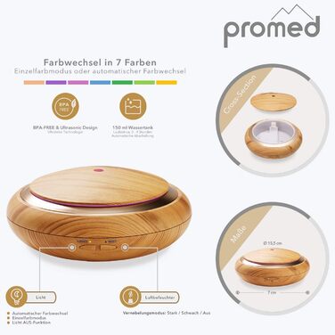 Ультразвуковий аромадифузор Promed AL-150 WS 150 мл, імітація дерева, 7 LED-кольорів, зволожувач повітря, аромалампа для дому, офісу, салону