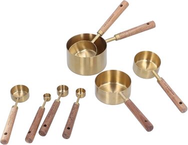 8-Piece Stainless Steel Measuring Cup Set with Wooden Handle – Premium Bartender Scale, Measuring Spoon, Baking Tool Set for Precise Measurements