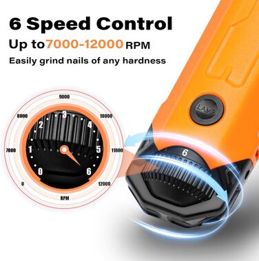 Електричний точилка для кігтів собак Casfuy 6-ступінчатий - тихий, перезаряджуваний, для великих, середніх та малих собак, помаранчевий