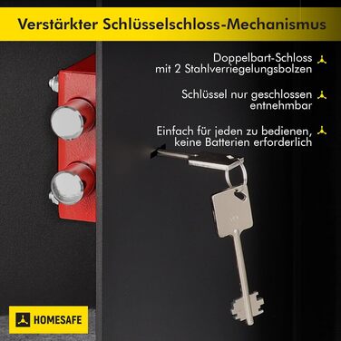 Сейф Homesafe HV15K з ключовим замком, вугільно-чорний сатиновий (20x44.2x38 см)
