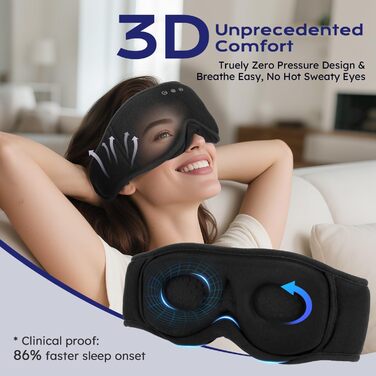 Маска для сну з навушниками Bluetooth LC-dolida 3D, повна блокада світла, чорний колір