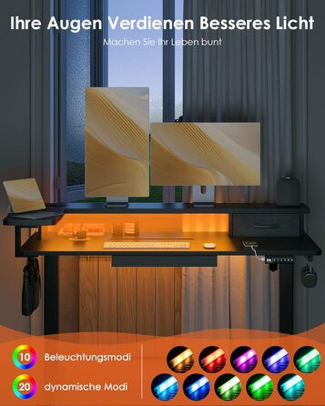Регульований стіл OffiGo 120x60/135x60, електричний, з L-подновою для монітора, з висувною шухлядою, USB, чорний