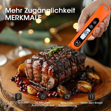 Цифровий кухонний термометр DOQAUS: для приготування, смаження та гриля. Швидкий LCD дисплей, автоматичне вмикання/вимикання.