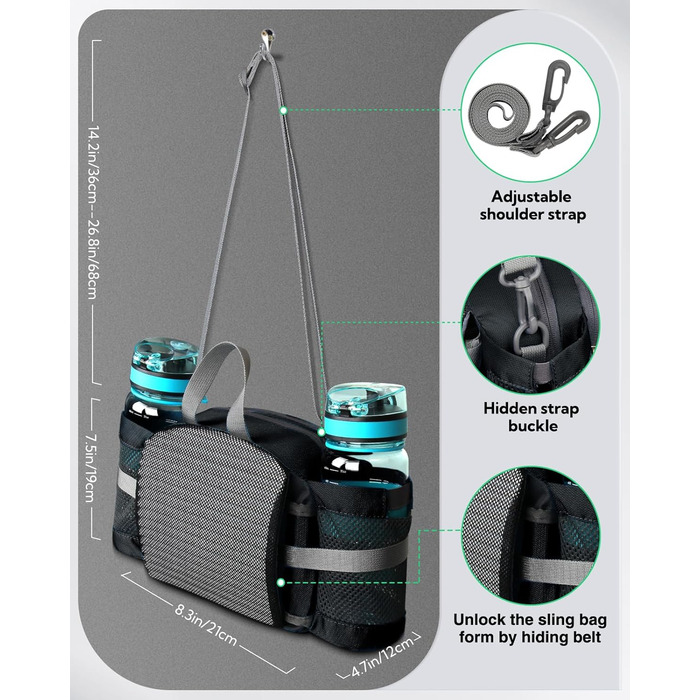 Водонепроникна поясна сумка Waterfly з тримачем для пляшки, регульованим ременем, кишенею для телефону, для туризму, подорожей, кемпінгу, чорна