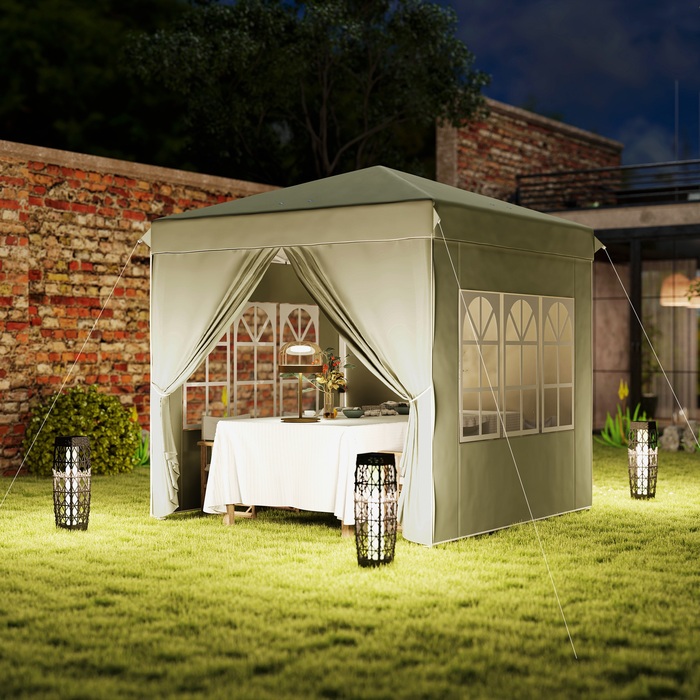Outsunny Gazebo approx. 2.5x2.5m, water-resistant, stable, winter-proof, pop-up folding gazebo, UV protection 50+, foldable party tent, garden tent with 4 side panels, bag, garden gazebo for camping, garden, cream white | Aosom