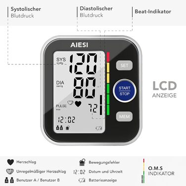 Тонометр на плече AIESI® Oberarm автоматичний цифровий професійний для дорослих A6, 120 пам'ять, мережевий адаптер та USB, гарантія 24 місяці