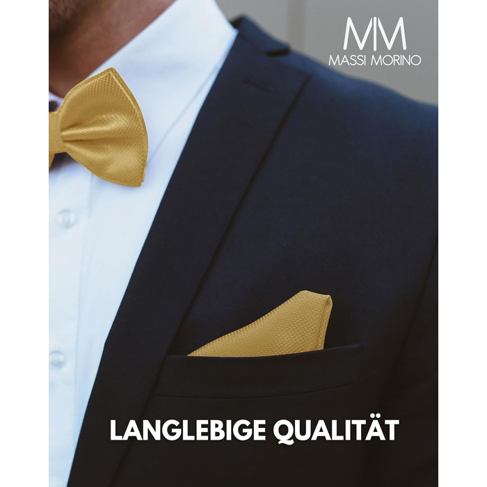 Массі Моріно: Комплект краватка-метелик та нагрудна хустинка для чоловіків - краватка-метелик на весілля, регульована, кольору шампань