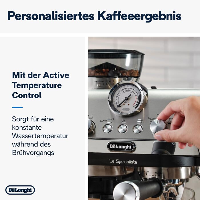 De'Longhi La Specialista Arte EC9155.MB Portafilter Espresso Machine, Espresso Machine with Grinder, 8 Grind Settings, 15 Bar, 3 Temperatures, Milk Frothing Wand, 1300 W, 1.5 L Tank, Stainless Steel/Black including Barista Kit. No Cold Brew Function. Espresso Machine Stainless Steel/Black