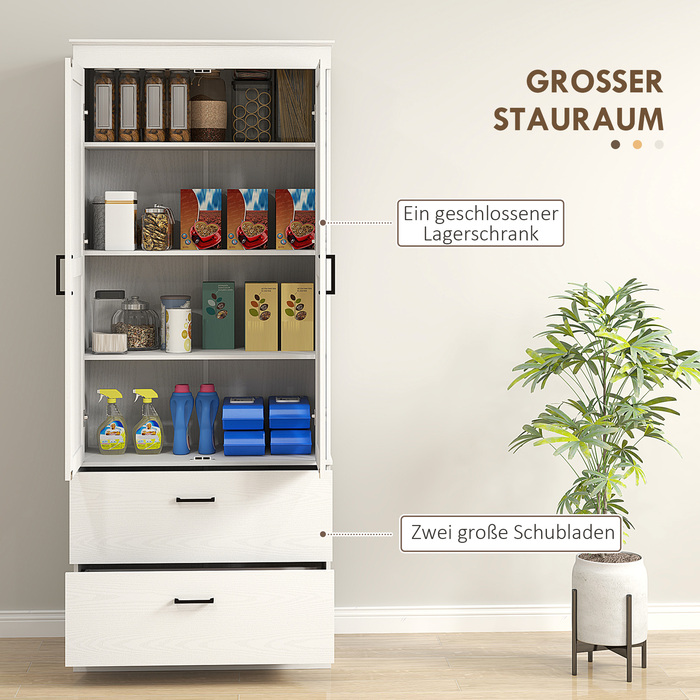 HOMCOM Kitchen Cabinet, Tall Cabinet with Adjustable Shelves, 2 Drawers, Kitchen Buffet for Dining Room, Living Room, 75 x 39 x 178 cm, Cream White | Aosom