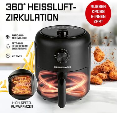 Фритюрниця повітряна GOURMETmaxx 2.3л з таймером та сенсорним екраном | 8 функцій, 7 програм | Економія енергії, майже без олії | Міні-піч 1000 Вт