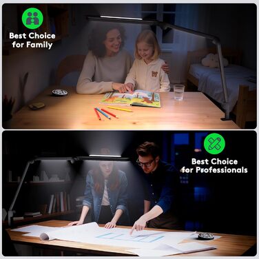 LED лампа EYOCEAN для робочого столу з регульованою яскравістю та двома джерелами світла, архітектурна лампа, 15W, захист очей